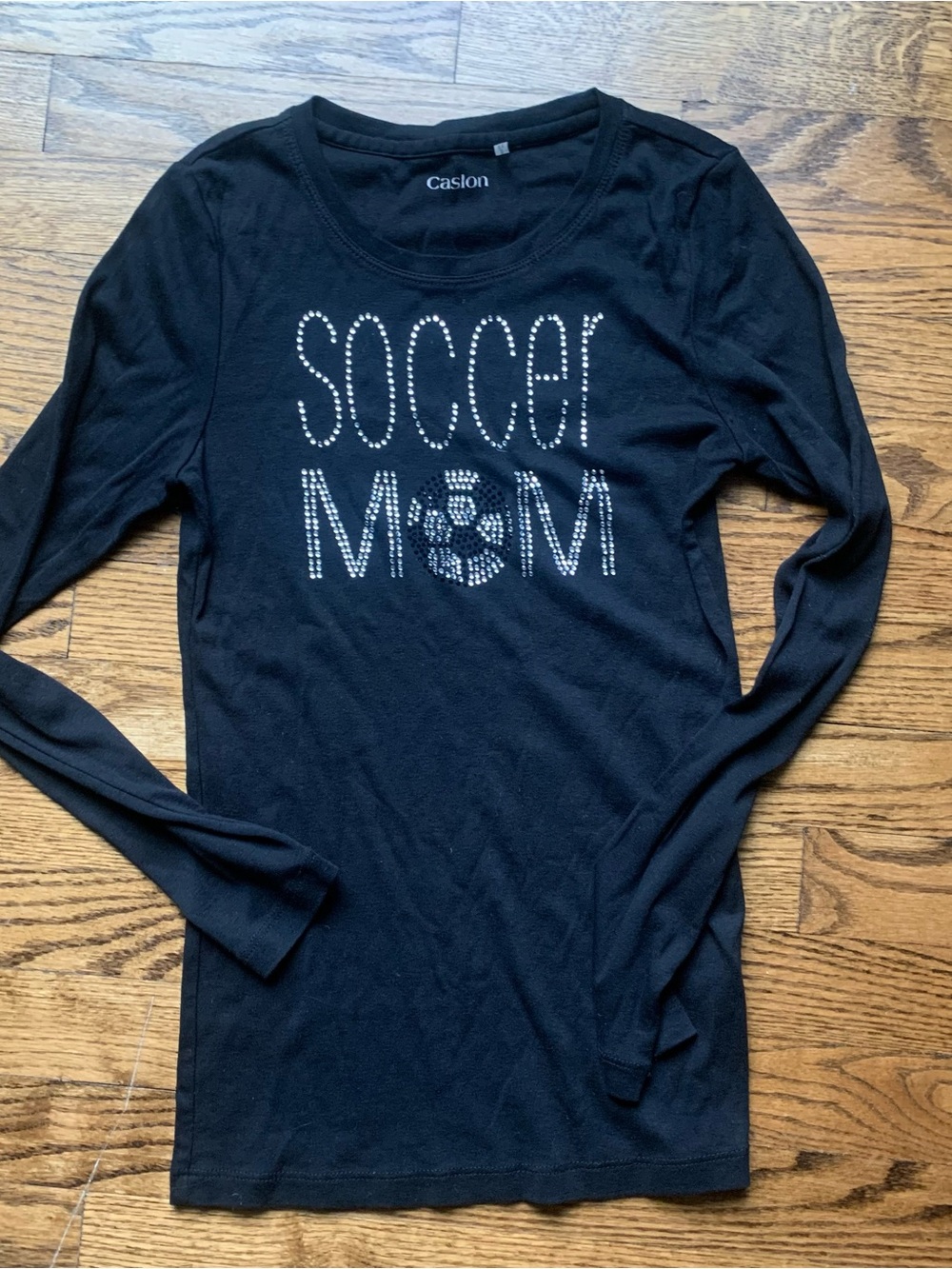 Soccer Mom Bling Long Sleeve T Shirt in Black Sz S Fitted, Fits XS IMO. EUC
